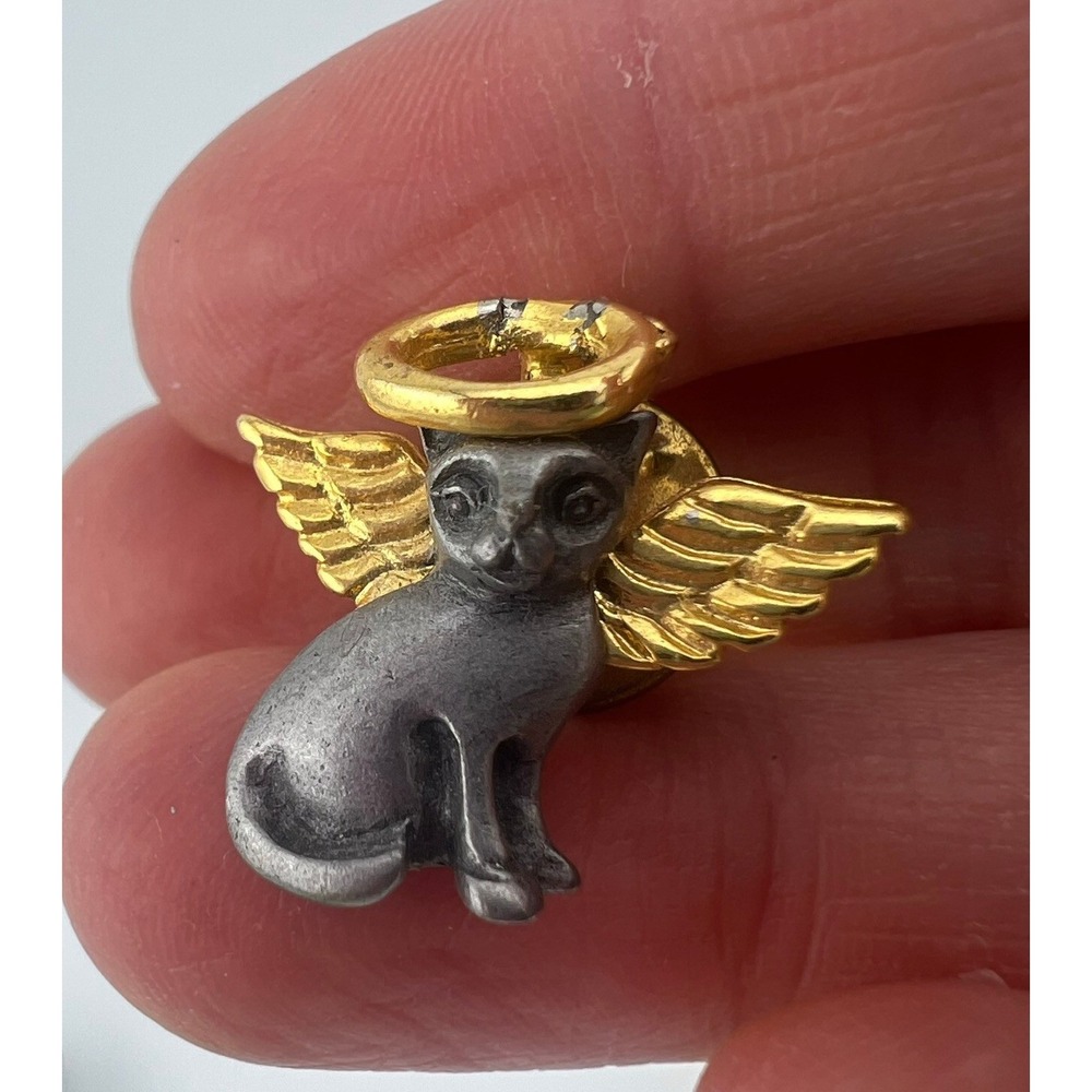 Vintage CAMCO Angel Cat Brooch Gold Wings Halo Kitty Pin 1990s